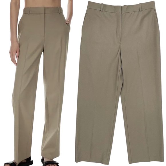 Aritzia Babaton Agency High-Rise Wool Twill Trousers Pants in Taupe Beige Sz 12S - Picture 1 of 16